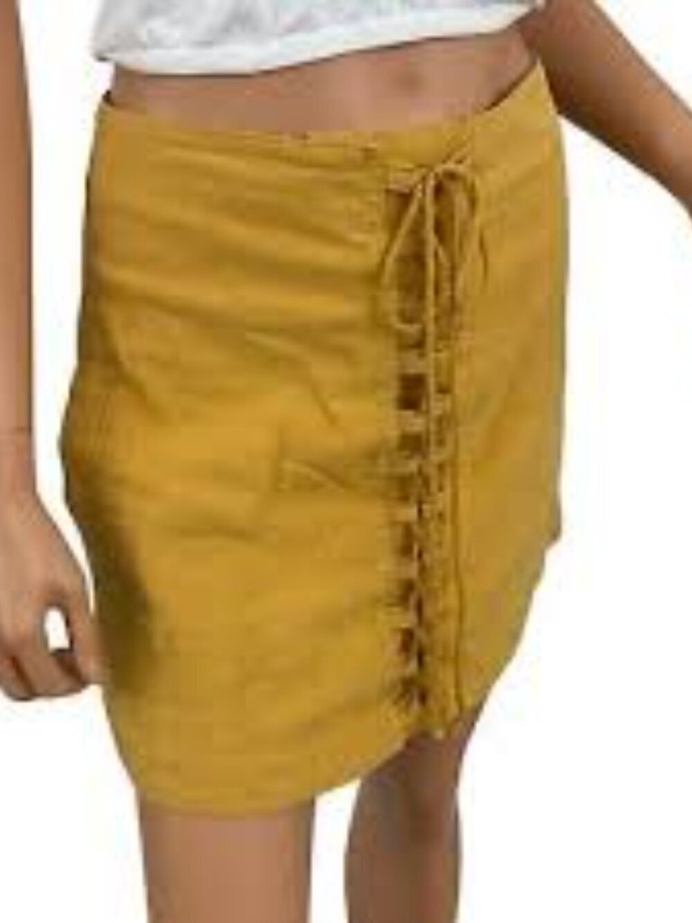 Free People Walk My Way Lace-Up Mini Skirt Mustard Size M
